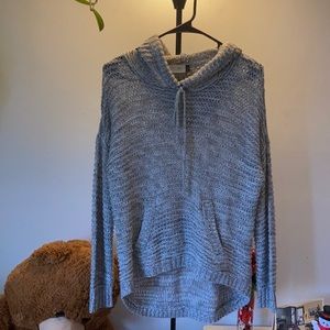 Crocheted gray long sleeve sweater with hood size small